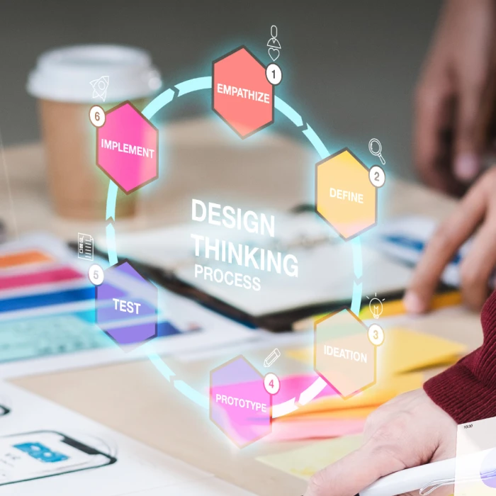Creative design workspace with color palettes and layouts representing website design process